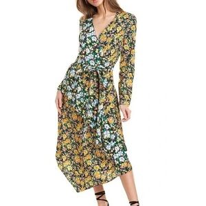 Maje Roen Floral Asymmetric Midi Dress